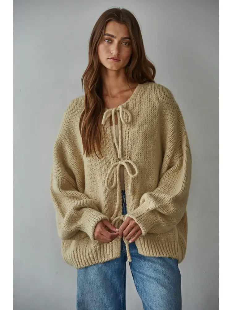 Knit Sweater Tie Front Cardigan Top | Wool Blend