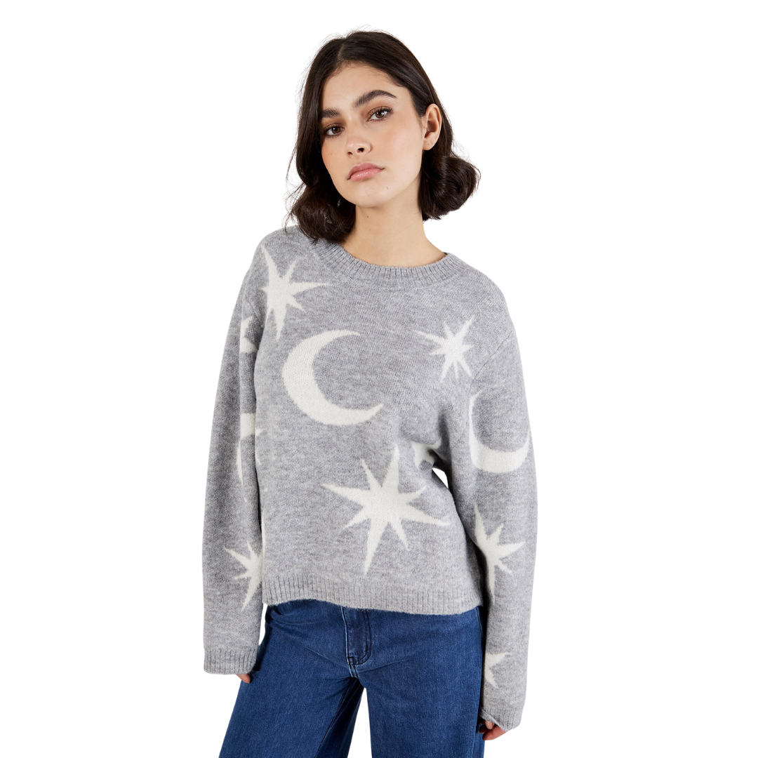 Apricot Grey Constellation Soft Knit Jumper | Moon and Stars