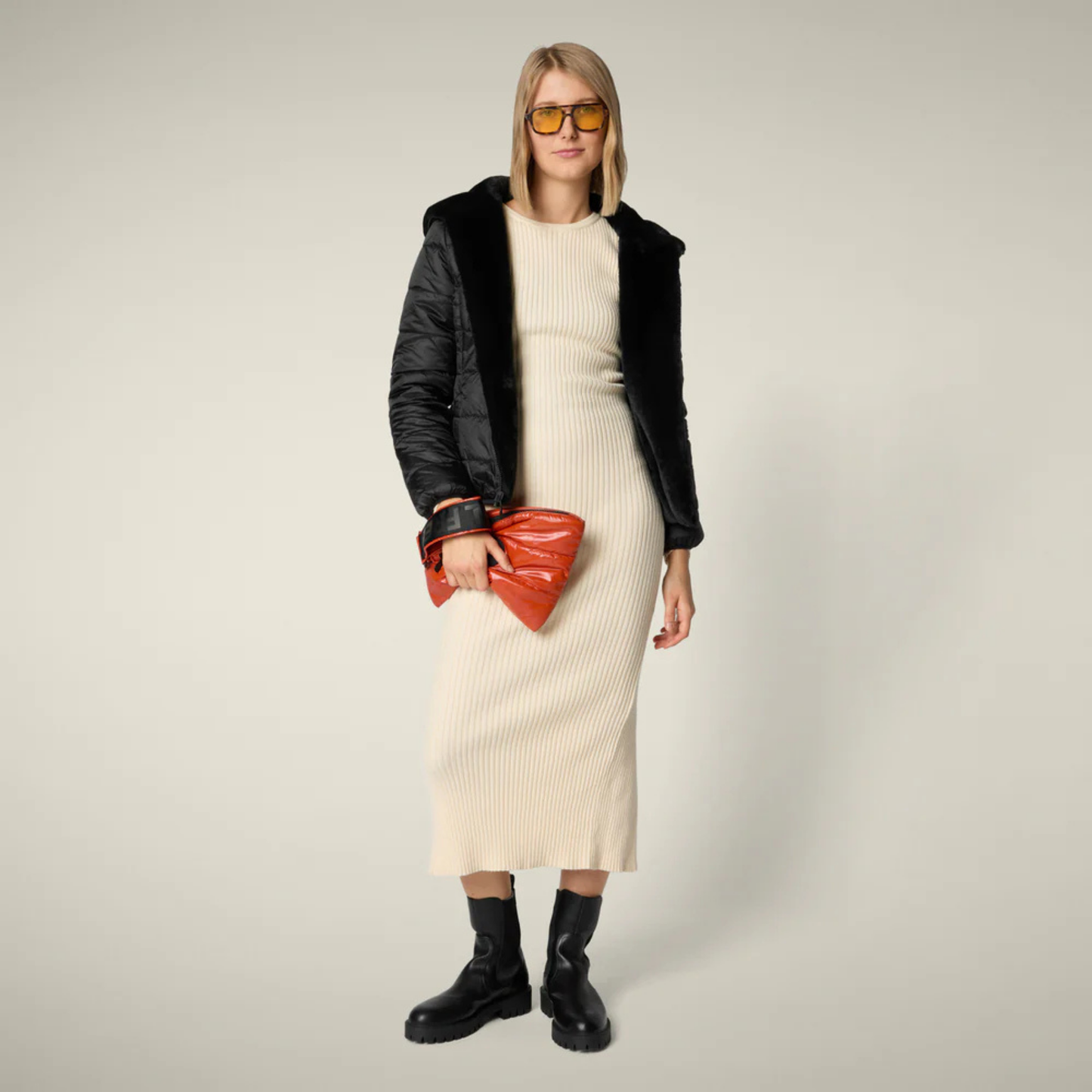 Save the Duck Laila Reversible Faux Fur Hooded Jacket - Black