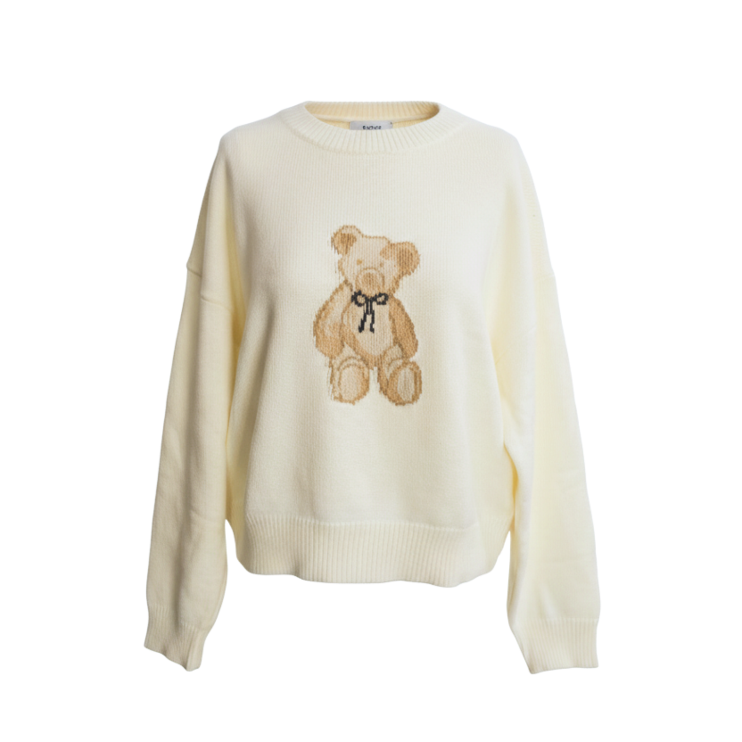 Cream Blue Bow Teddy Bear Crewneck Sweater