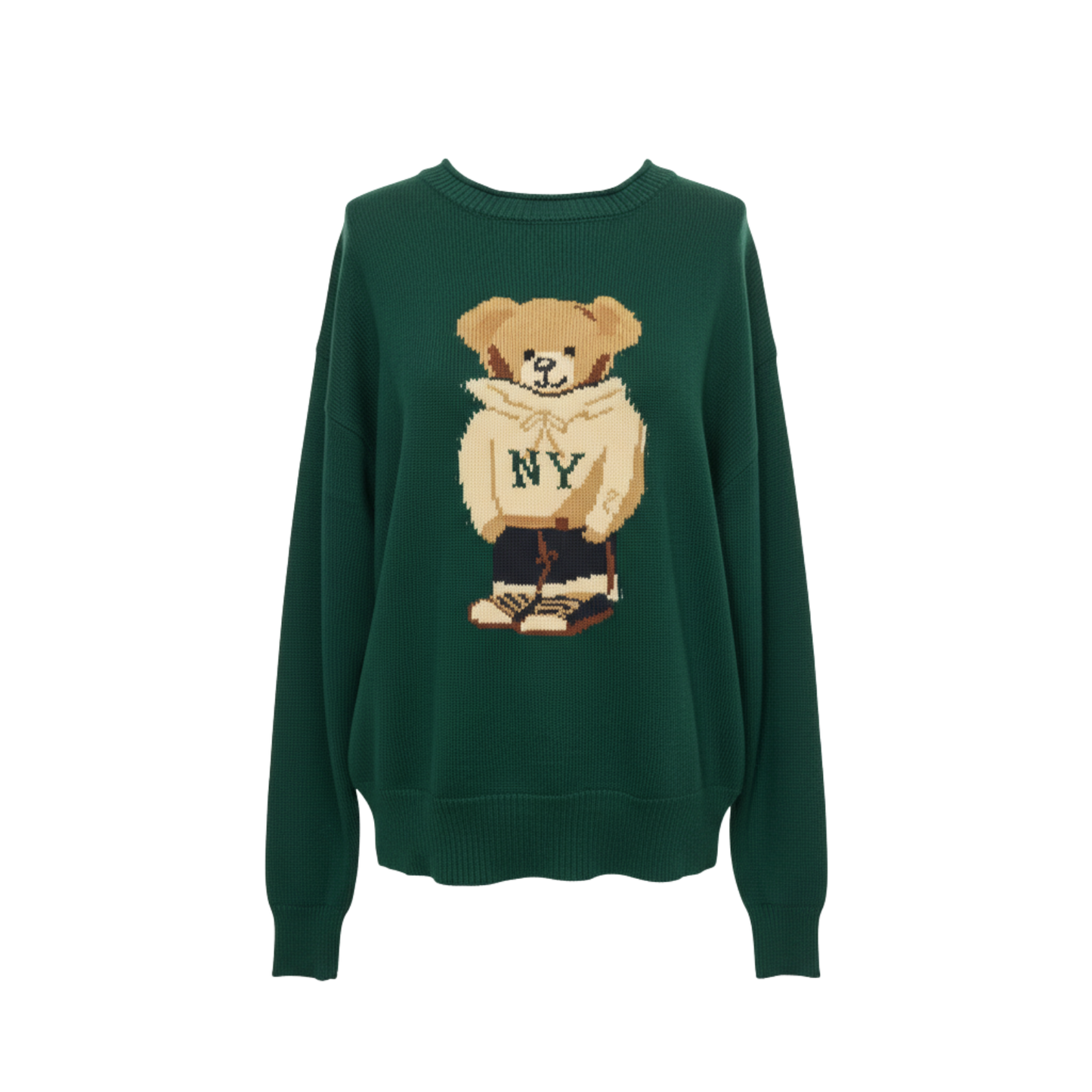 Dark Green NY Teddy Bear Crewneck Sweater