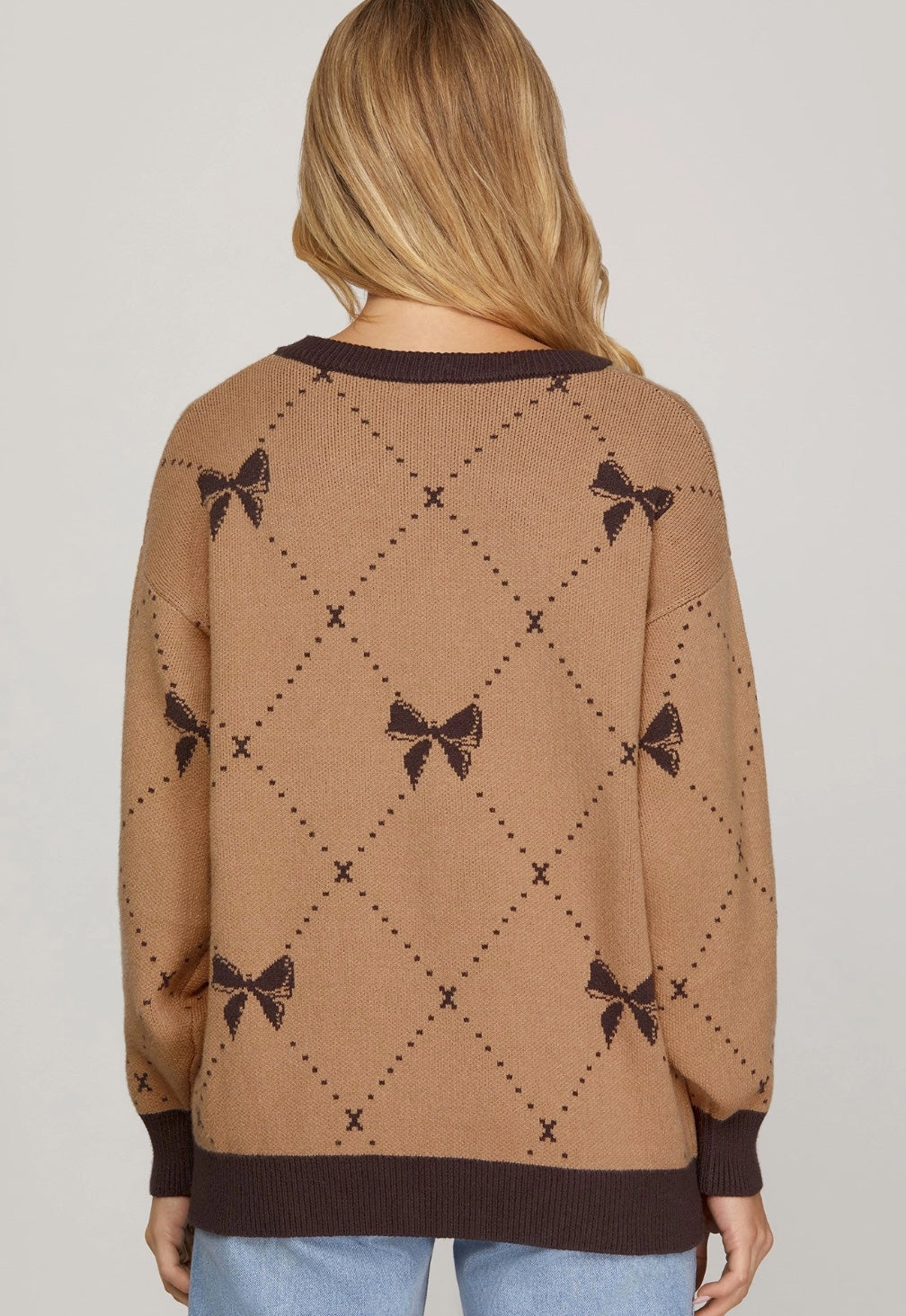 Long Sleeve Bow Pattern Sweater Top