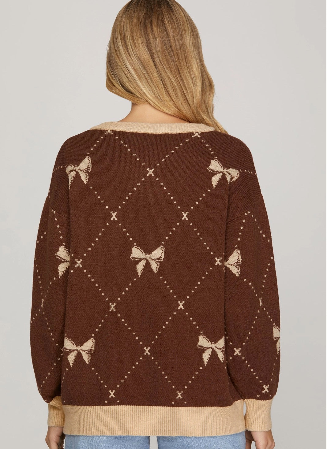 Long Sleeve Bow Pattern Sweater Top