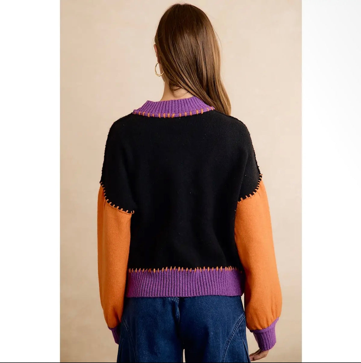 Halloween Contrast Stitch Patchwork Sweater