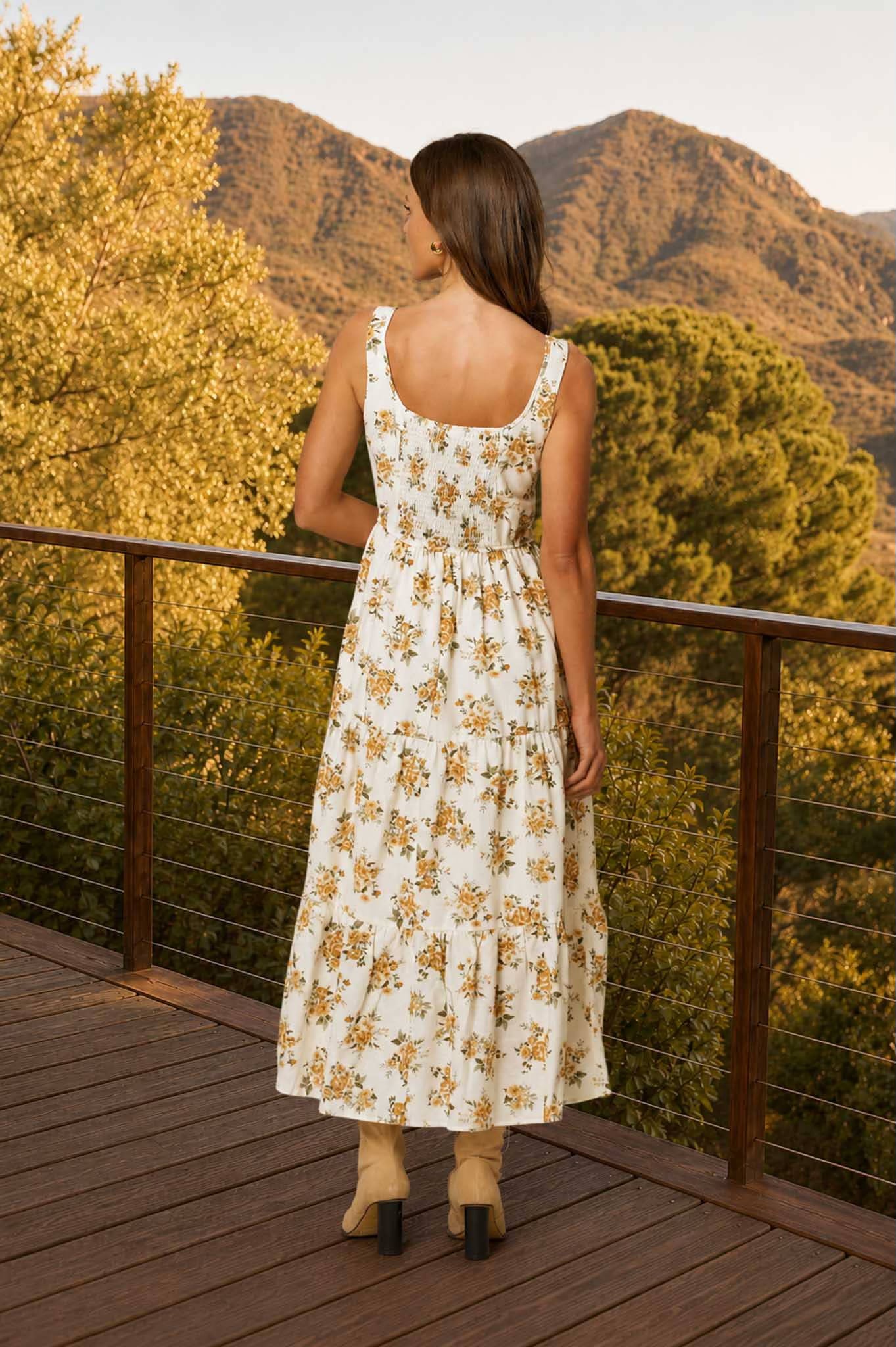 Floral Front Lace Up Corset Midi Dress