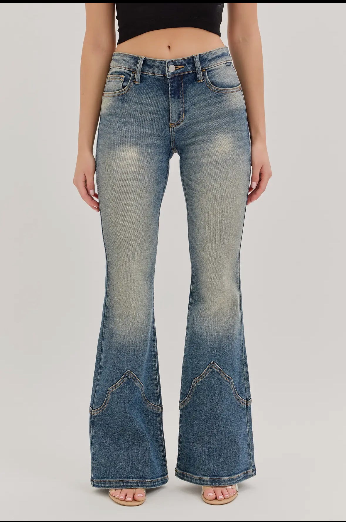 Cello Mid Rise Western Super Flare Tinted Jeans