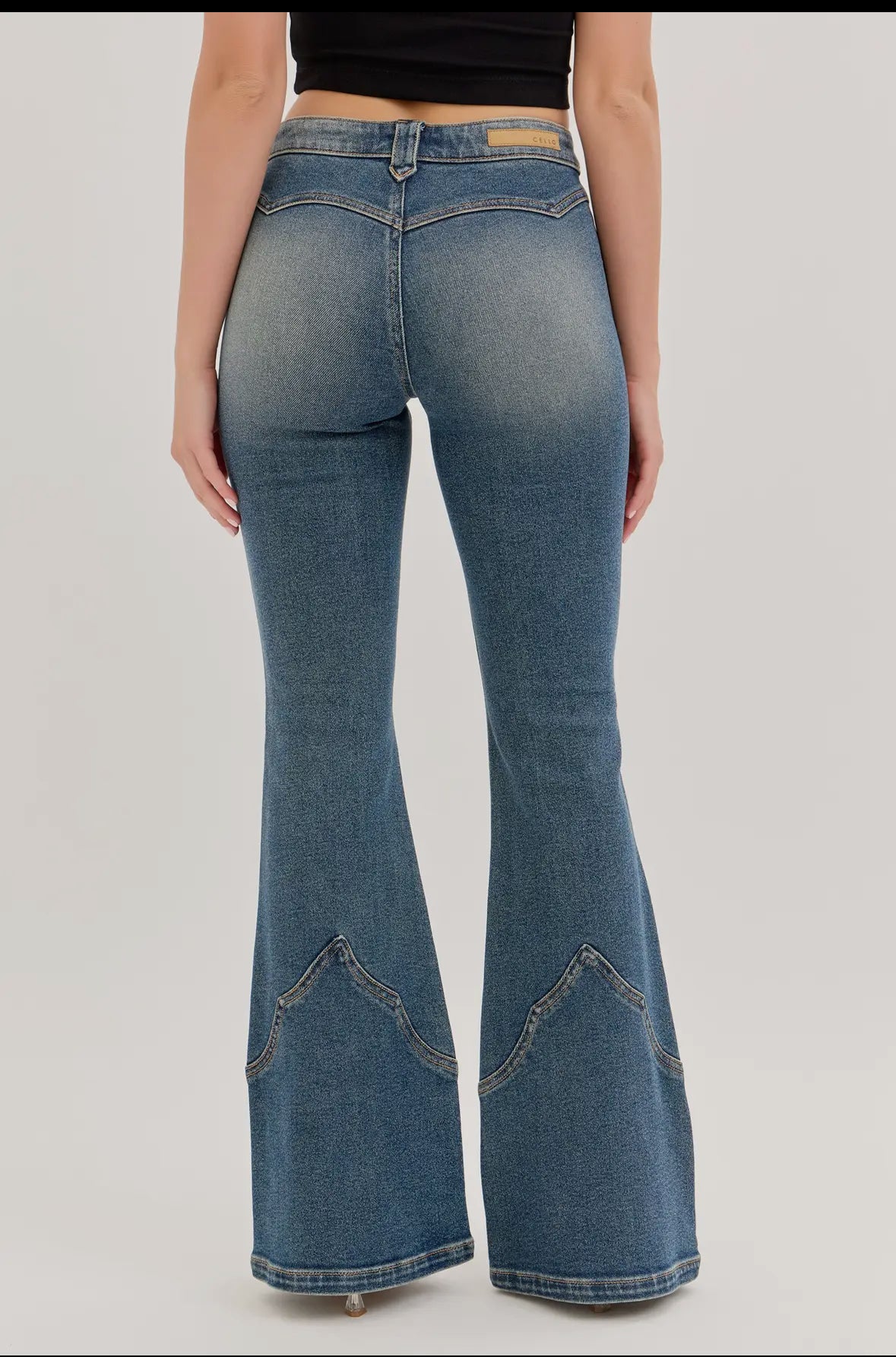 Cello Mid Rise Western Super Flare Tinted Jeans
