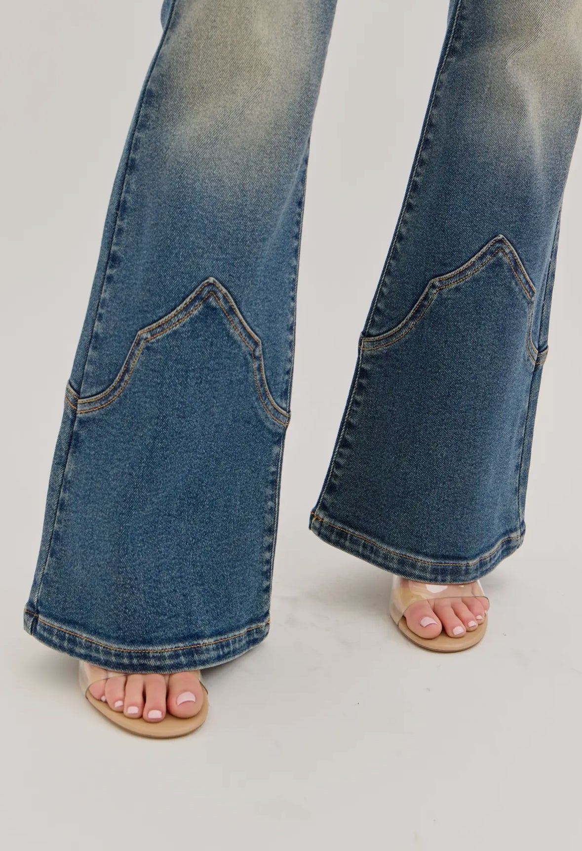 Cello Mid Rise Western Super Flare Tinted Jeans