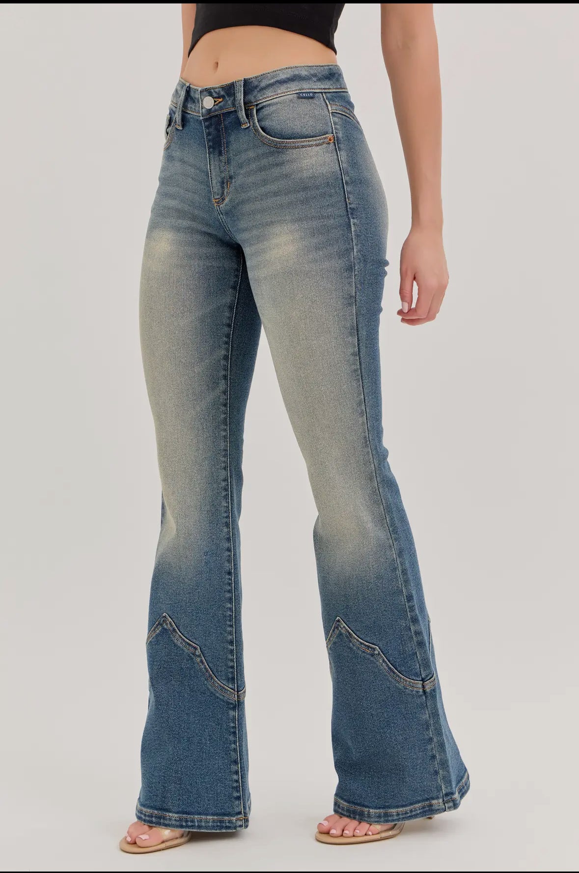Cello Mid Rise Western Super Flare Tinted Jeans