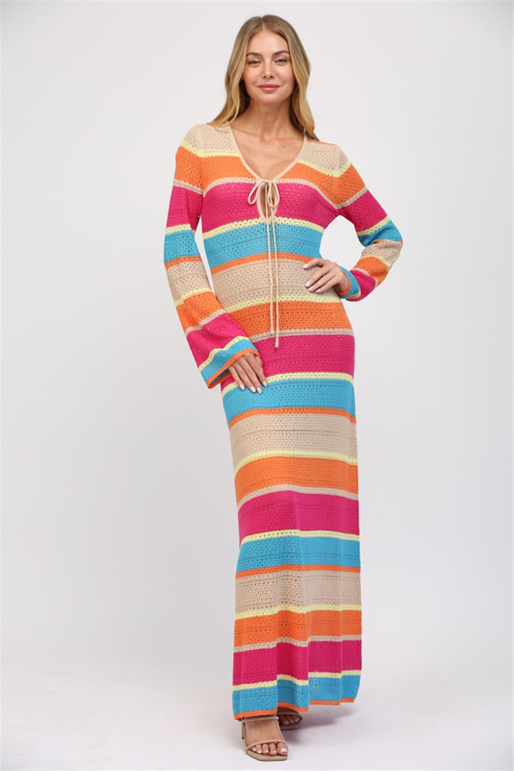 crochet maxi dress long sleeve Fate by LFD Stripe – Amendolaro Simple Dama Dresses Rose price-50-75 Your dress can be Size:1 YEAR