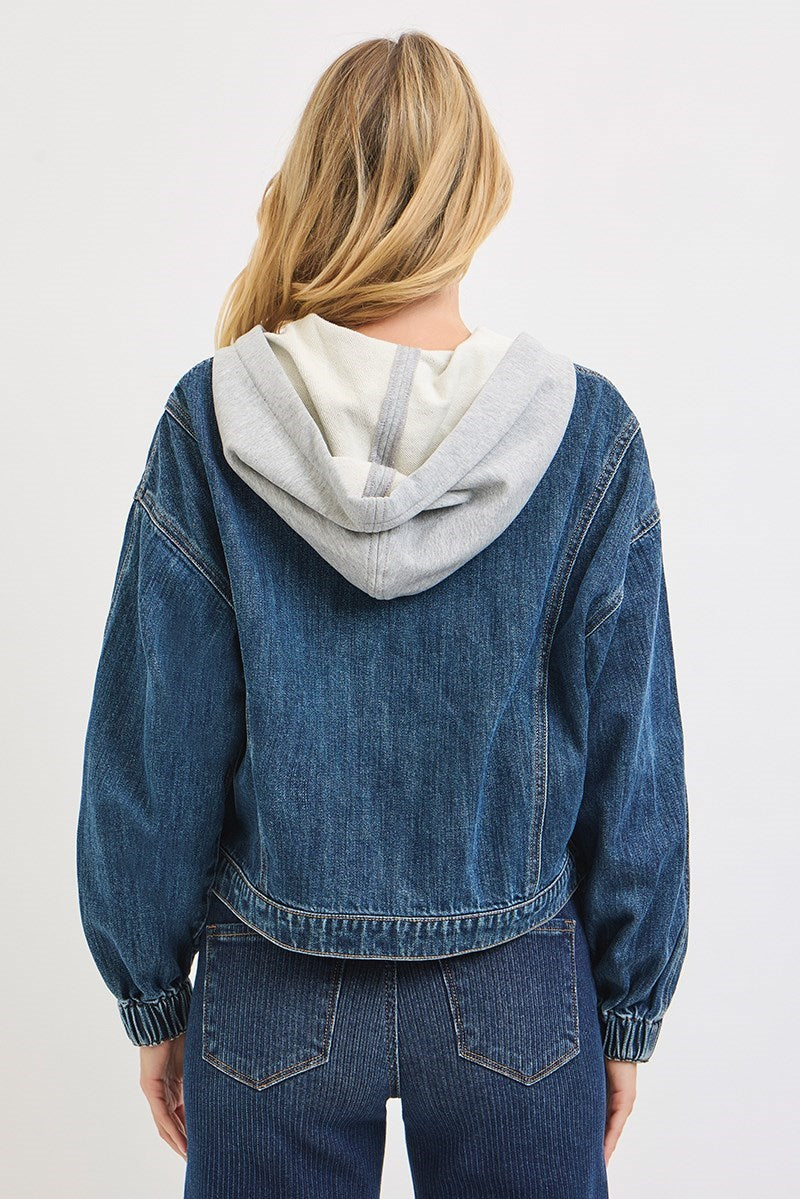 Risen Hooded Denim Bomber Jacket | Cropped 100% Cotton