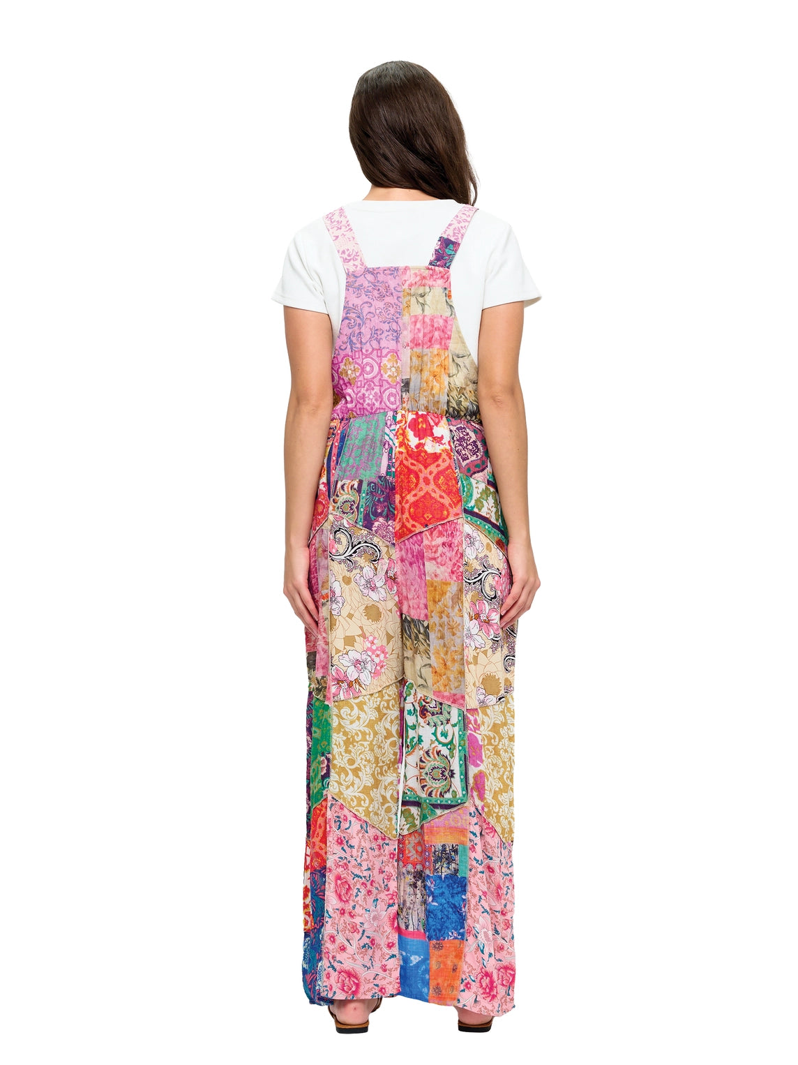 Yak & Yeti Hippie Wide Leg Printed Patchwork Overalls