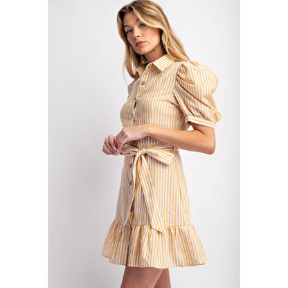 COTTON STRIPED BELTED SHIRT DRESS