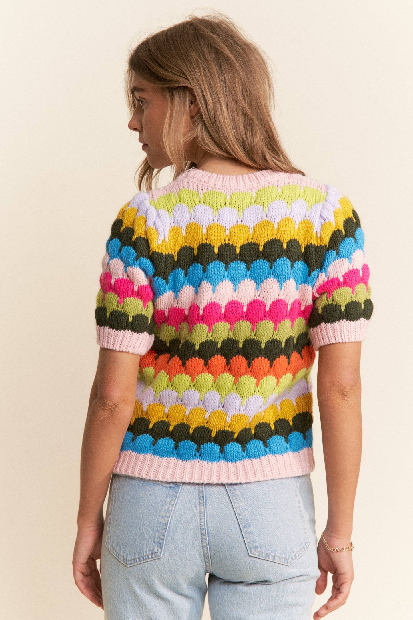 Multicolor Fish Scales Pattern Knit Sweater Top