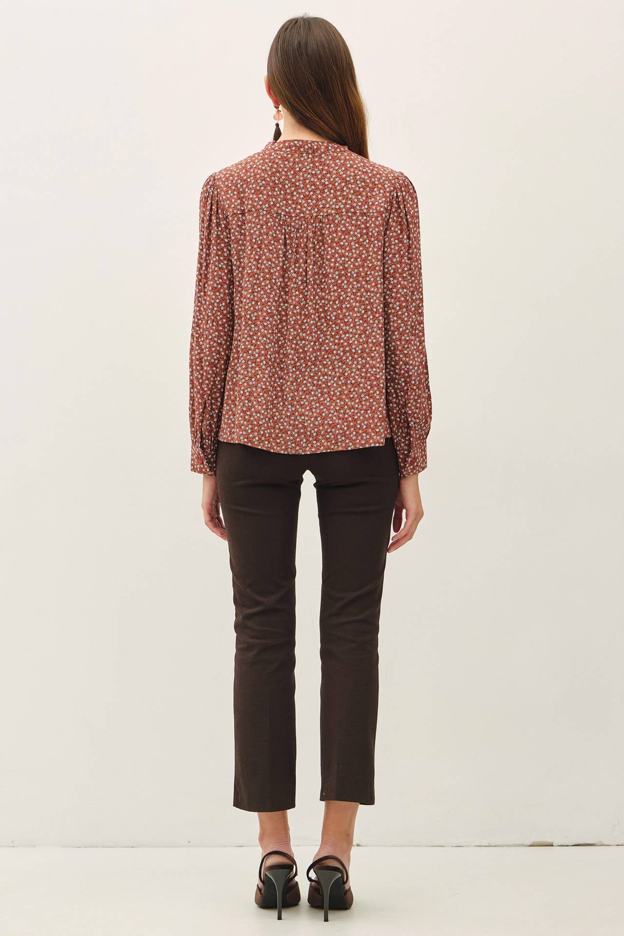 Floral Print Flowy Top with Tie Neckline Detail