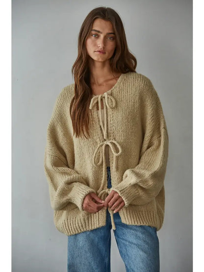 Knit Sweater Tie Front Cardigan Top | Wool Blend