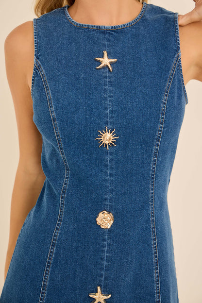 Denim Seashell Button Dress