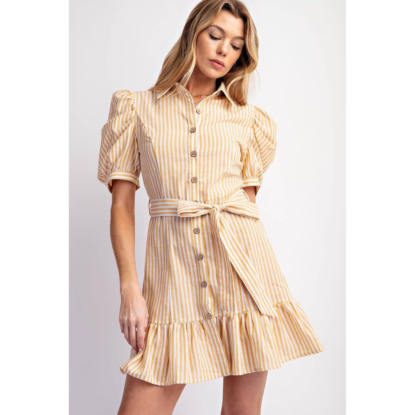 COTTON STRIPED BELTED SHIRT DRESS