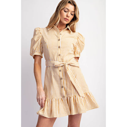 COTTON STRIPED BELTED SHIRT DRESS