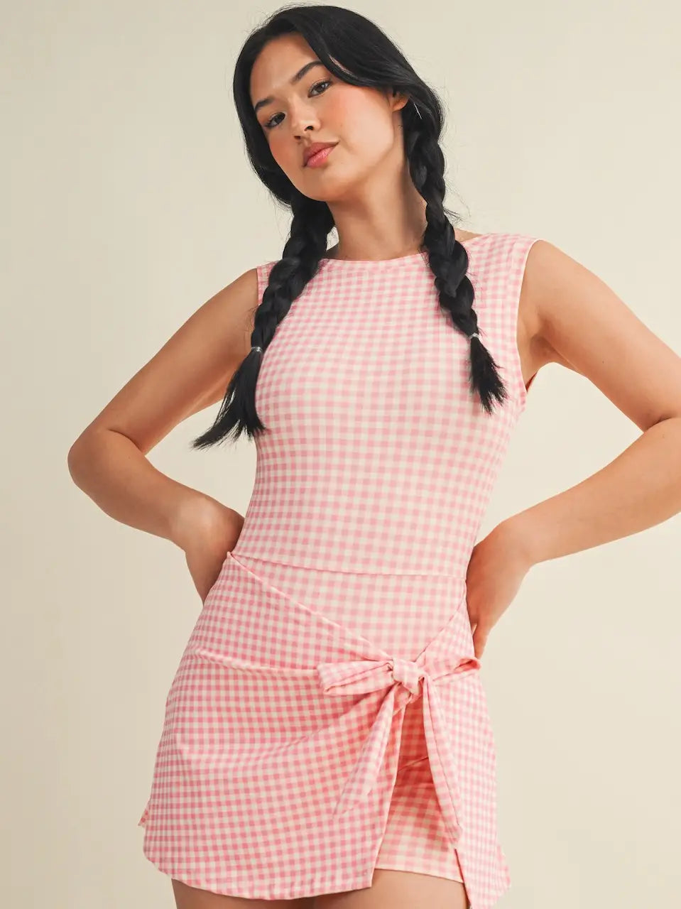 Kimberly C Gingham Print Sleeveless Wrap Tie Front Dress