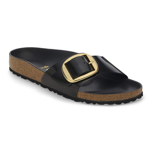Birkinstock Madrid Big Buckle Natural Leather Patent in High Shine Black
