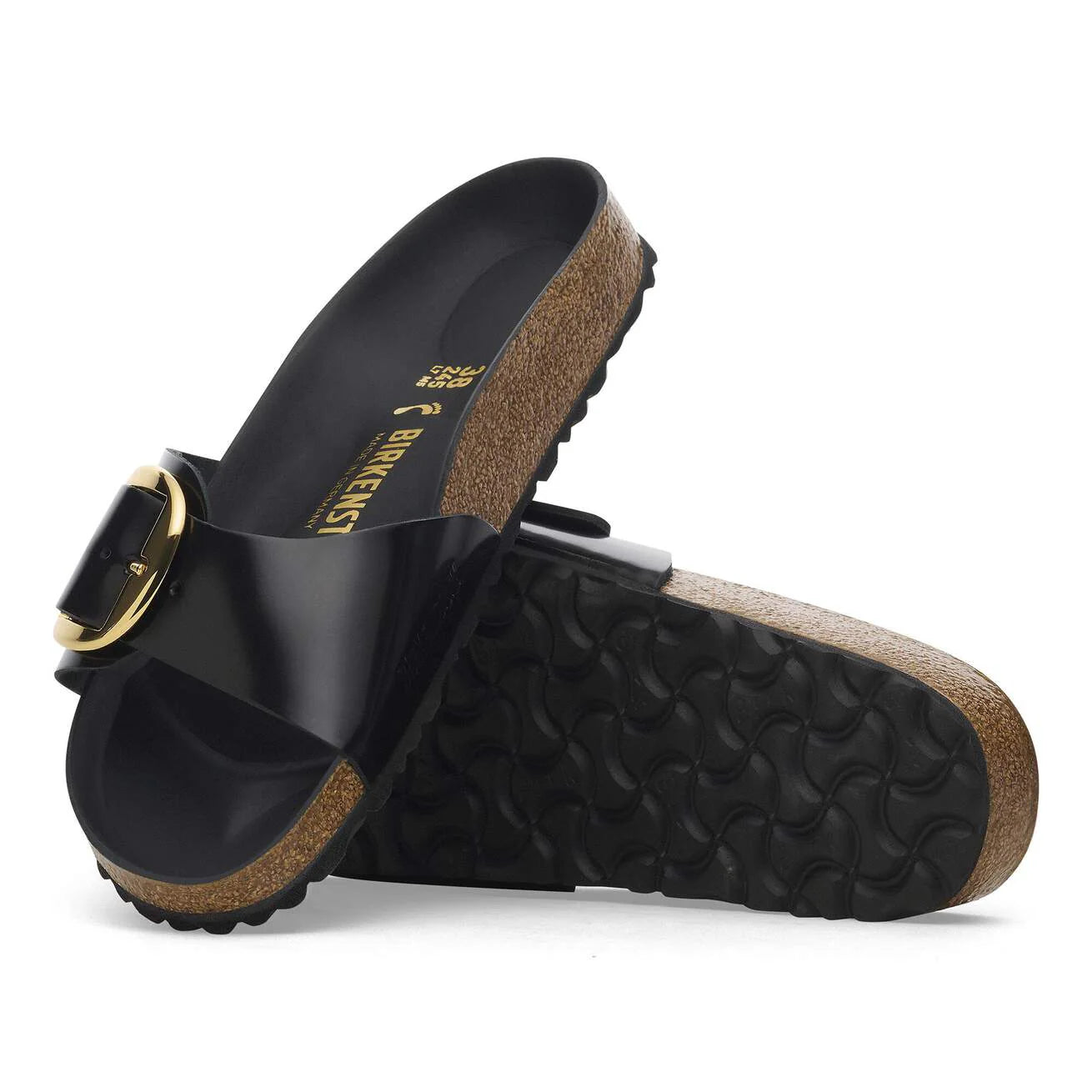 Birkinstock Madrid Big Buckle Natural Leather Patent in High Shine Black
