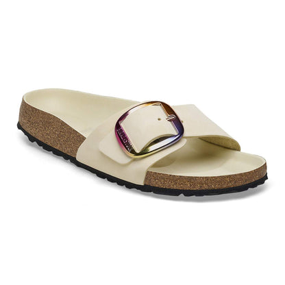 Birkinstock Madrid Big Buckle Natural Leather Patent in High Shine Ecru