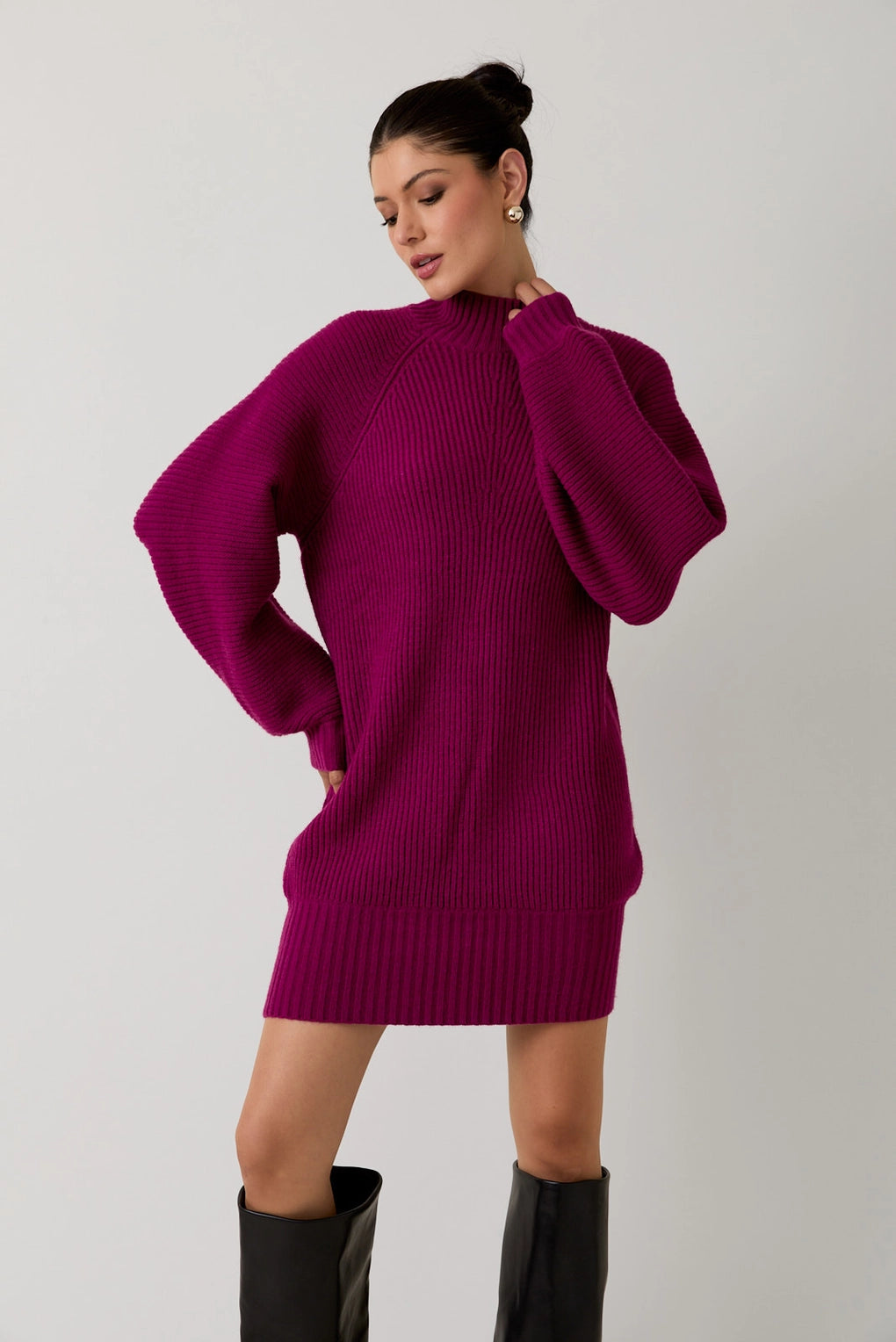 Mock Neck Cozy Sweater Dress | Soft Knit Mini