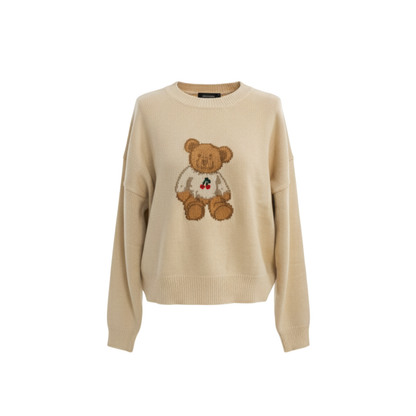 Ivory Cherry Teddy Bear Crewneck Sweater