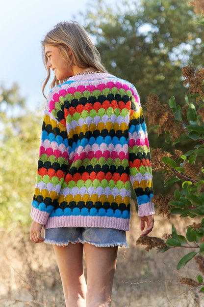 Fish Scales Multicolor Design Knit Sweater