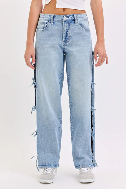 Cello Mid Rise Baggy Dad Jean With Side Tie