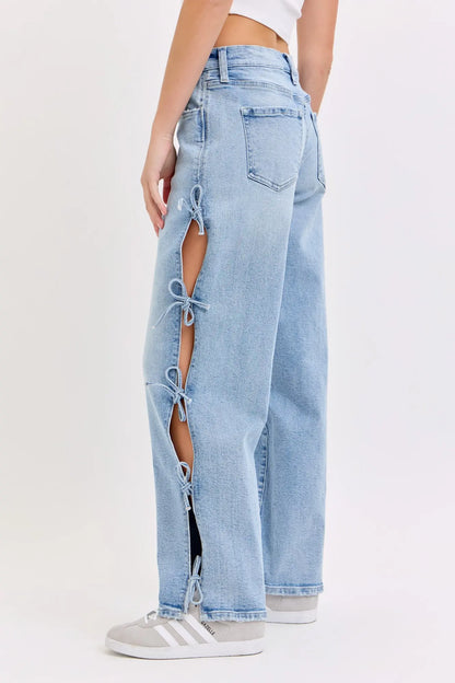 Cello Mid Rise Baggy Dad Jean With Side Tie