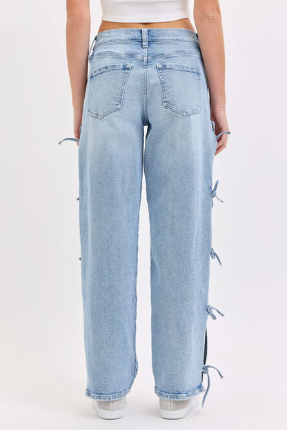 Cello Mid Rise Baggy Dad Jean With Side Tie