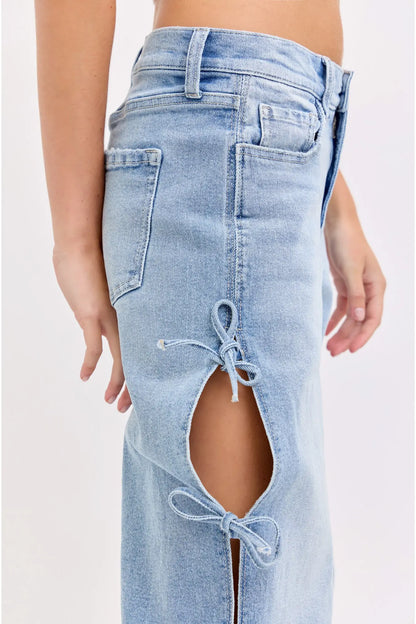 Cello Mid Rise Baggy Dad Jean With Side Tie