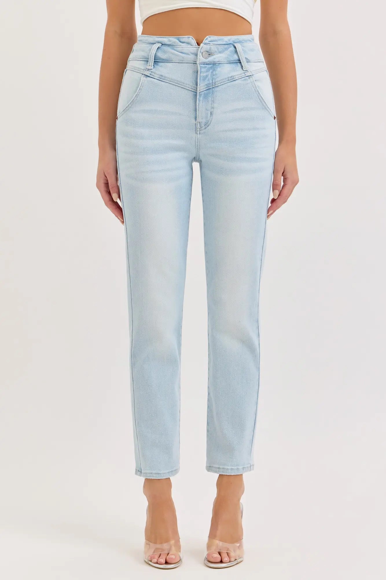 Cello Mid Rise Straight With V Shape Double Waistband