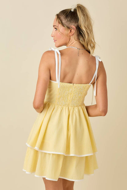 Ribbon shoulder strap with contrast binding dress