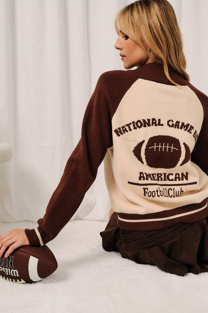 Sunday Edition - “National Game Day” Graphic Button Down Sweater Cardigan