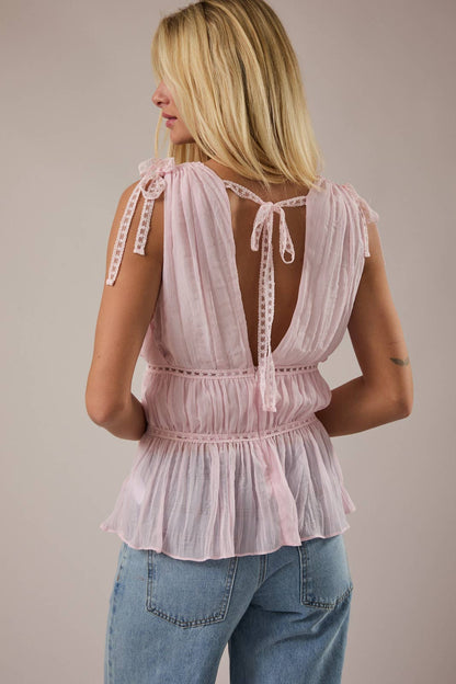 LACE TRIM DETAIL V-NECK SLEEVELESS TOP