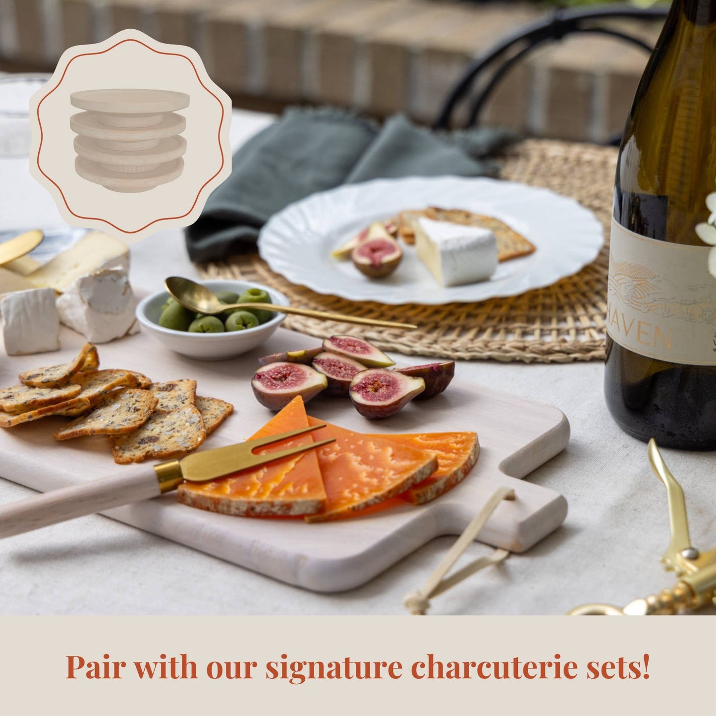 Wine Glass Toppers - Charcuterie Appetizer Plates - White