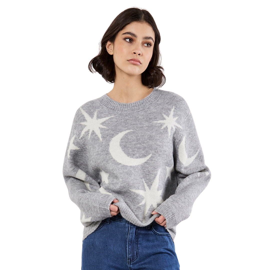 Apricot Grey Constellation Soft Knit Jumper | Moon and Stars