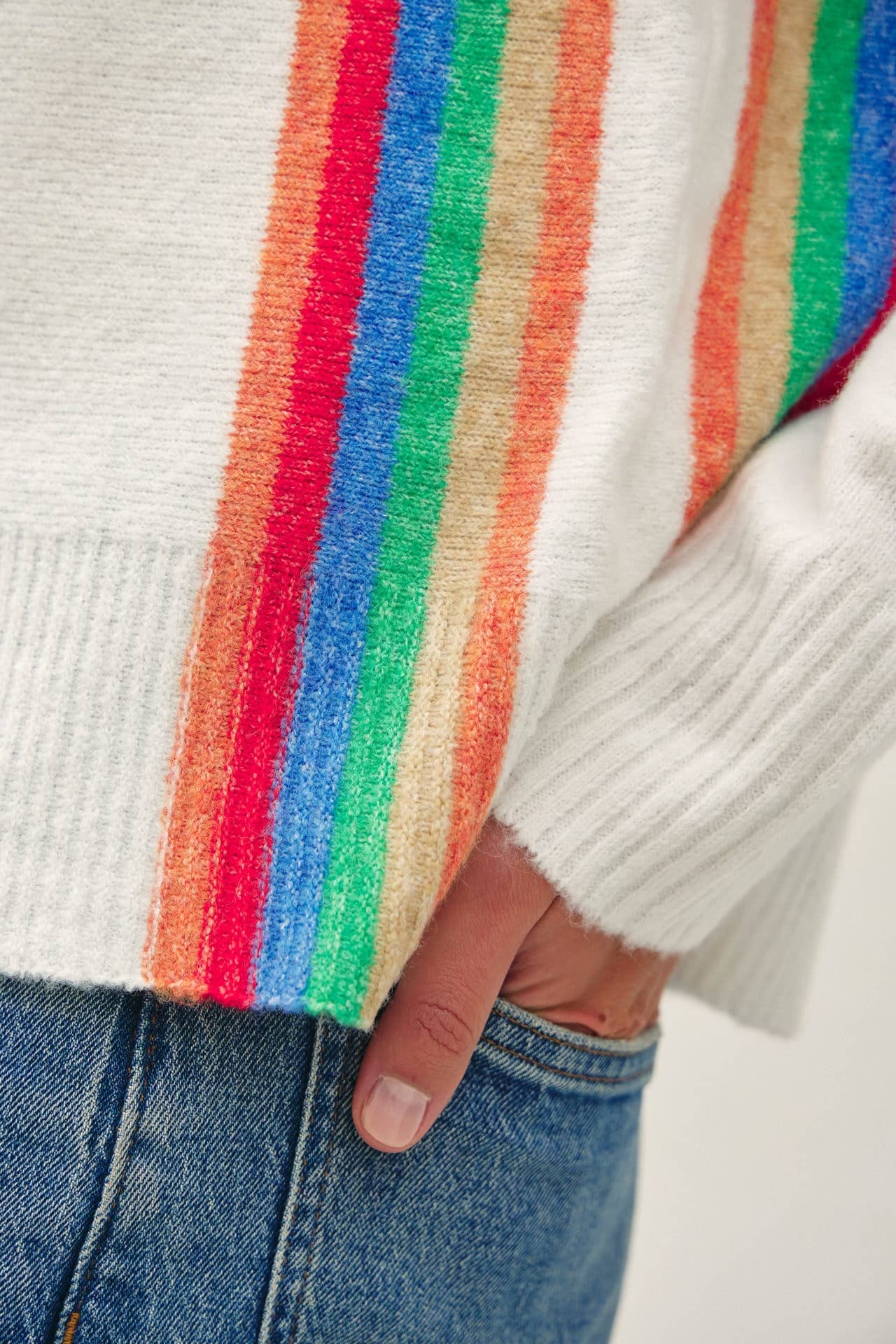 Wool Blend Vertical Rainbow Striped Sweater