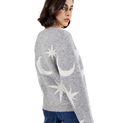 Apricot Grey Constellation Soft Knit Jumper | Moon and Stars