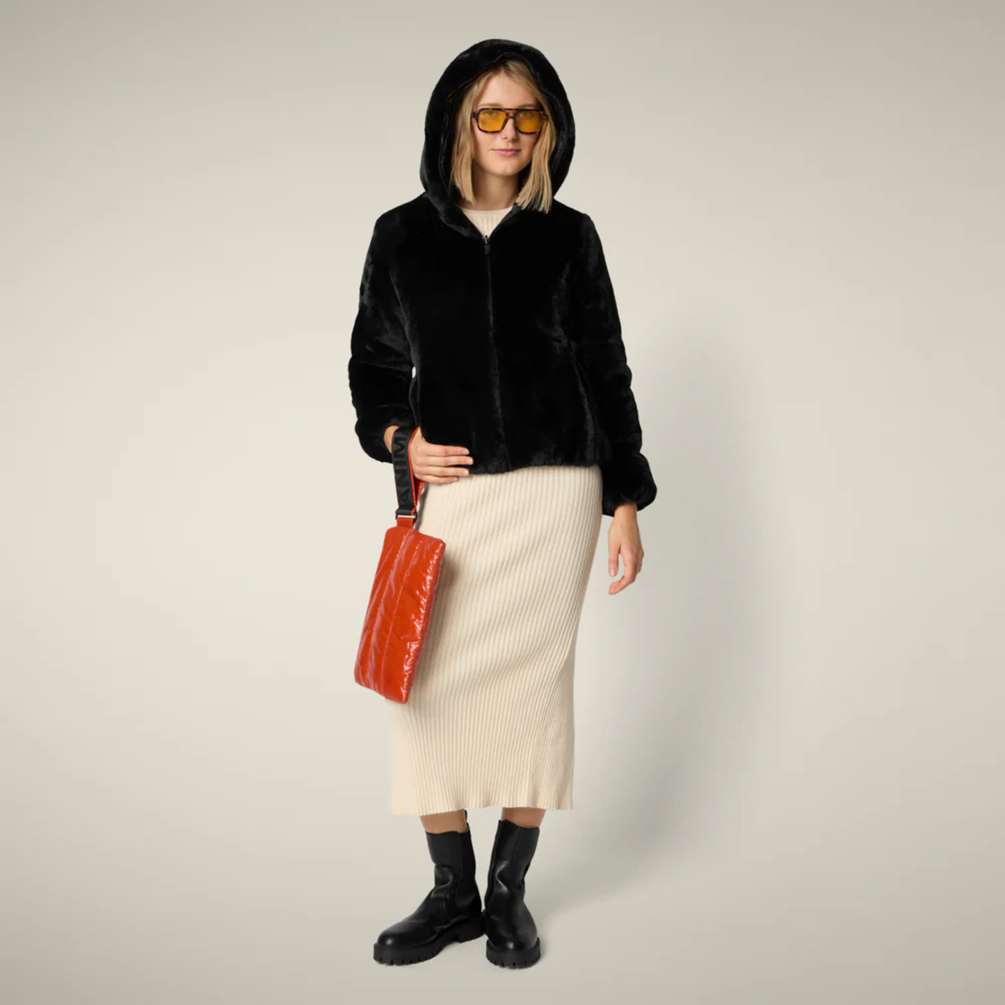 Save the Duck Laila Reversible Faux Fur Hooded Jacket - Black