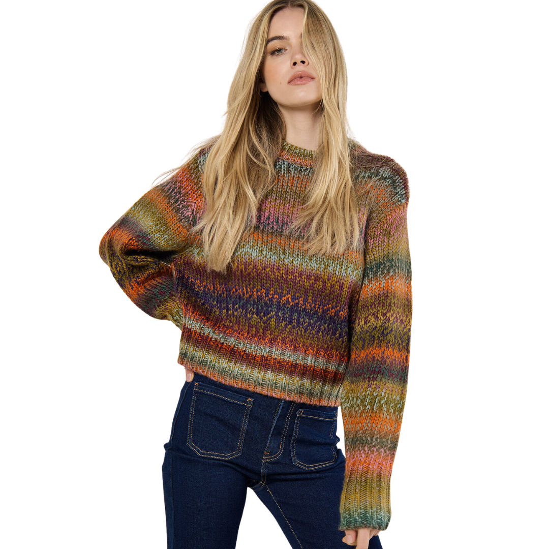 Apricot Chunky Knit Jumper | Tonal Stripe Crewneck