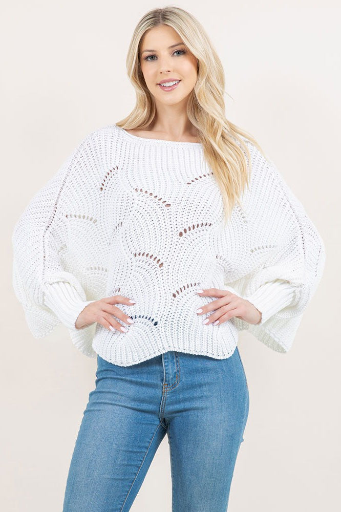 Openwork Loose Knit Batwing Sweater