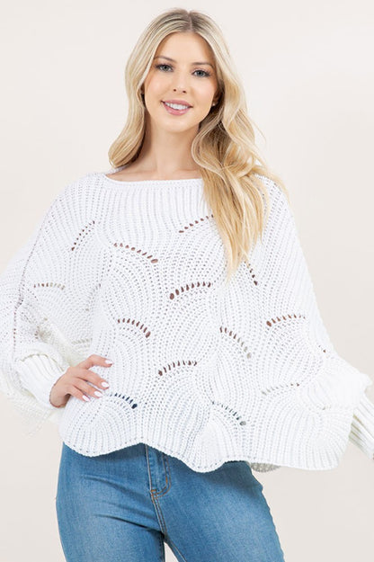 Openwork Loose Knit Batwing Sweater