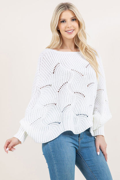 Openwork Loose Knit Batwing Sweater