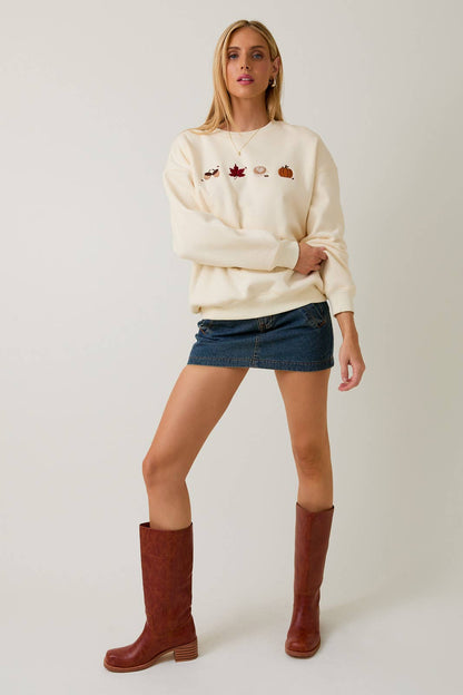 CREW NECK LONG SLEEVE FALL EMBROIDERY SWEATSHIRT
