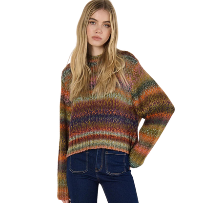 Apricot Chunky Knit Jumper | Tonal Stripe Crewneck