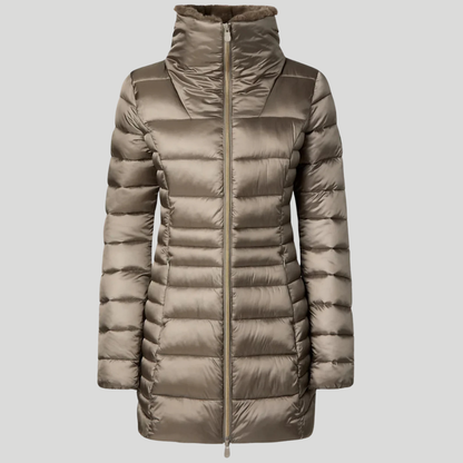 Save the Duck Caroline Longline Puffer Jacket with Faux-Fur Collar - Mud Grey